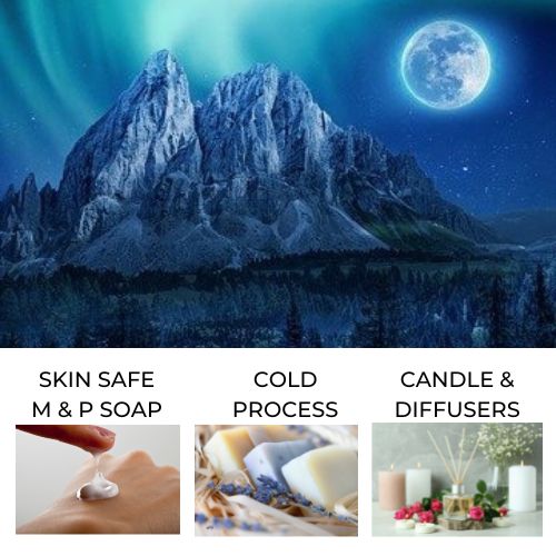 Blue Moon Fragrance Oil represented by blue moon over mountains