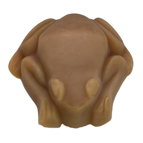 Tan soap frog showing the colour Butt Naked Fragrance Oil will turn soap