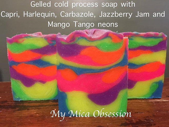 Soap made from neon colours including Carbazole Neon MMO