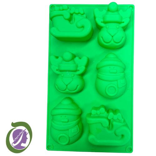 Green 6 cavity Christmas mould with 3 varieties