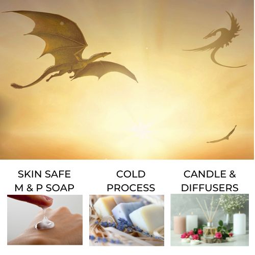 3 Dragons flying in the sun to represent dragons blood fragrance oil