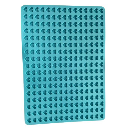 Teal mat with 255 heart cavities in a mould