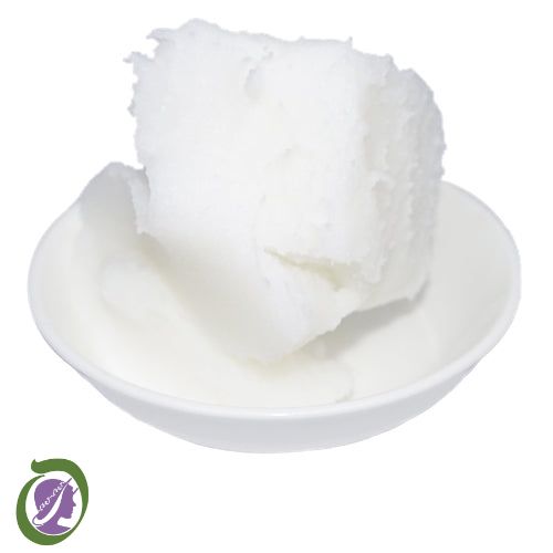 Solid block of foaming bath butter in a white dish