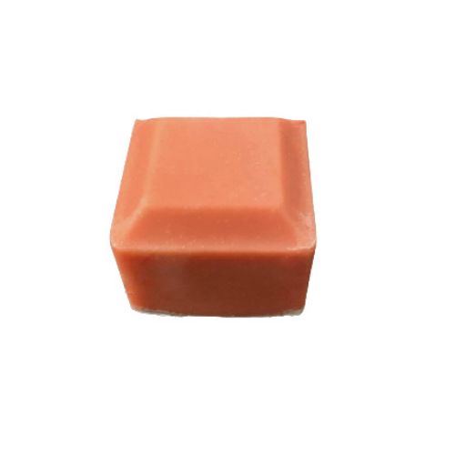 Small square soap showing the colour French Rose Mica is when used in cold process soap