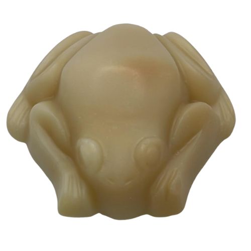 Frog Shaped soap showing the colour Jelly Beanz Fragrance oil turns in cold process soap