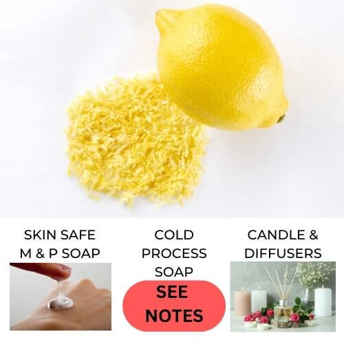 Fresh lemon standing next to a pile of lemon peel to represent Lemon Peel Fragrance Oil