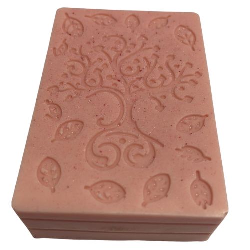 Close up of rectangular soap from ornate mould