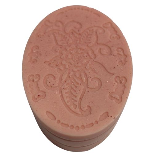 Oval soap made from ornate soap mould