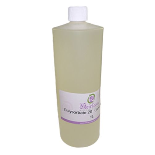 Polysorbate 20 (solubiliser) is an off clear liquid in a bottle.