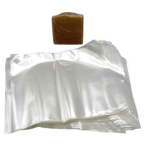 Polyolefin shrink bags with a soap in this wrapper 6" x 7"