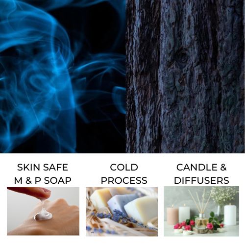 Cedar tree and blue smoke to represent Smoked Cedar and Leather Fragrance Oil