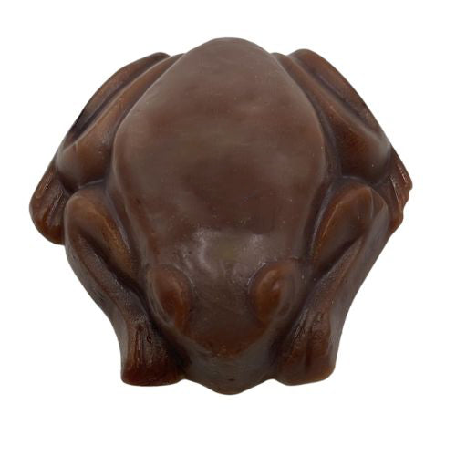 Frog shaped soap showing the brown colour chocolate truffle fragrance oil turns soap