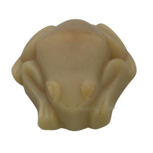 Light tan soap frog showing mild discolouration caused by Wild Hibiscus Fragrance Oil