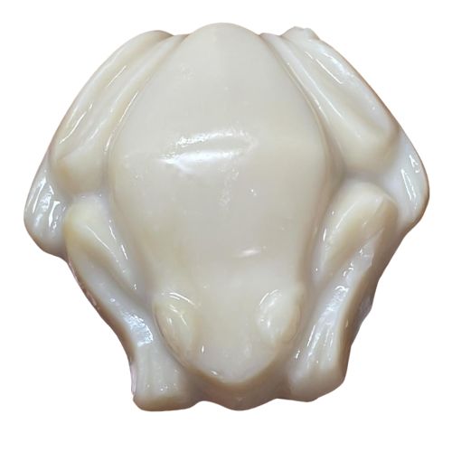 Frog shaped soap showing the near white colour when used in soap