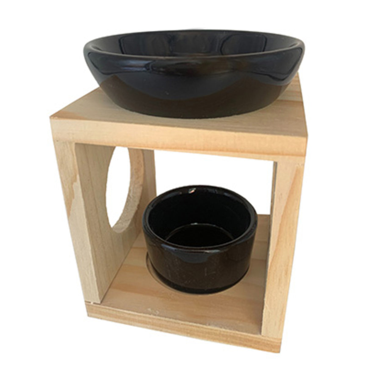 Black Ceramic and Timber Stand Oil Burner