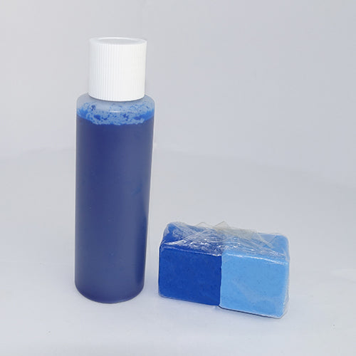 Blue Liquid Soap Colour in a bottle and melt and pour soap samples