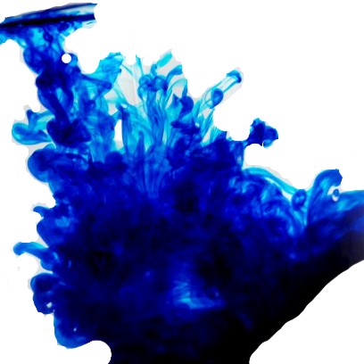 Blue water soluble powder shows a burst of blue colour in water