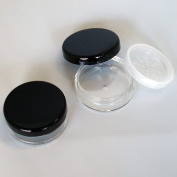 20gm Clear Make-up Pot, Solid Black Lid + Sifter