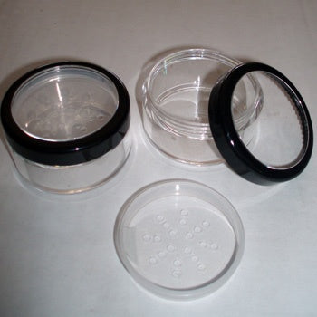 30gm Clear Pot with Black Rimmed Lid & Sifter