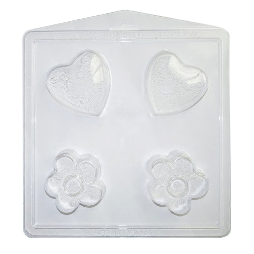 Heart & Flower Mould showing two heart cavities and two flower