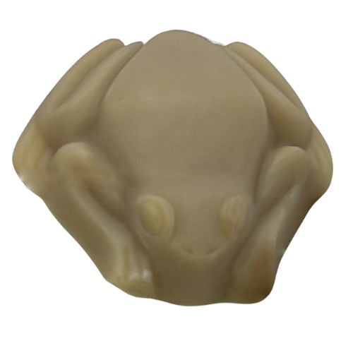 Frog shaped soap showing the beige colour Hawaiian Frangipani turns in soap