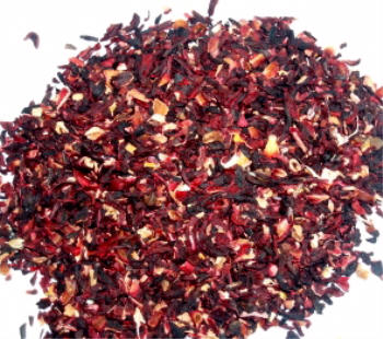 Red Hibiscus/Rosella Flowers Dried - Organic scattered on a white background