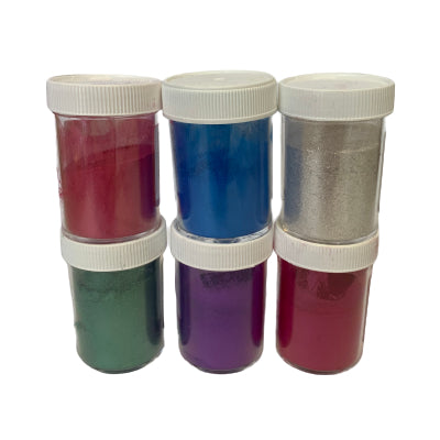 Highlight mica pack consists of a red, crimson, blue, green, purple and silver mica