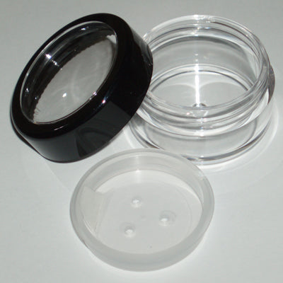 10gm Clear Pot, Black Rim Window + Sifter