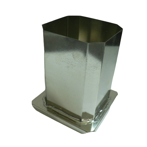 Silver coloured candle mould with angled corners